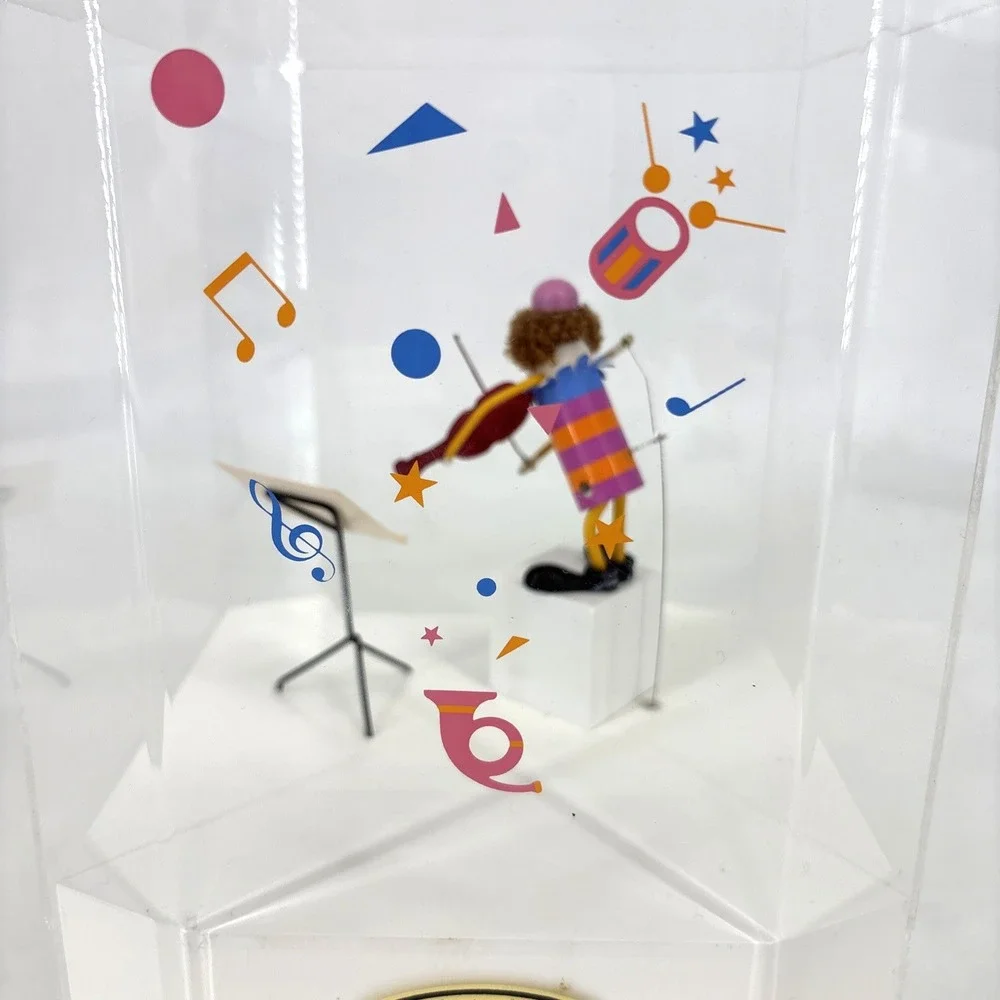 Vintage Jeco Clown Playing Violin Clock Japan Working Acrylic Case 60s 70s READ!